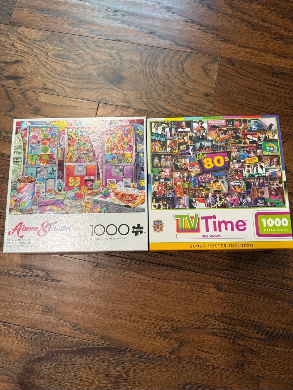 2 puzzles- TV Time 1980s 1000-Piece Jigsaw Puzzle. “Pizza & Pocket Change”